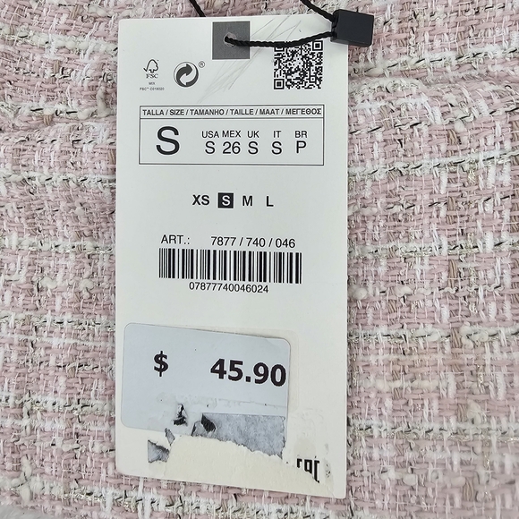 Zara Pink w/ Metallic Threads Tweed  Cropped Tank Top Womens Size Small - Picture 9 of 16